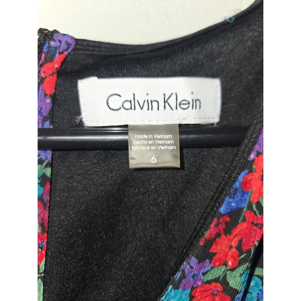 Calvin Klein Womens Floral V-Neck Puff Sleeve Midi Dress Multicolor Size 6 - Picture 3 of 4